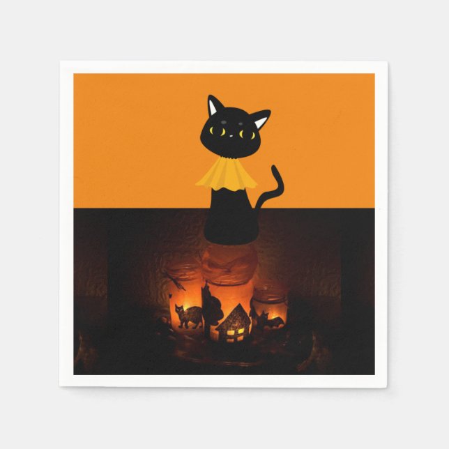 Halloween Paper Napkins, Black Cat Napkins (Front)