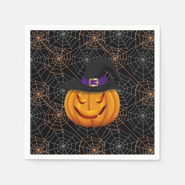 Halloween Paper Napkins-Spider Webs & Pumpkin   Napkins (Front)
