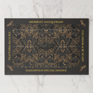 Halloween Paper Placemat Pad Dark Gold Bat Mat