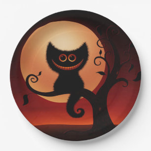 Halloween Paper Plates 9"/Black Cat and Moon