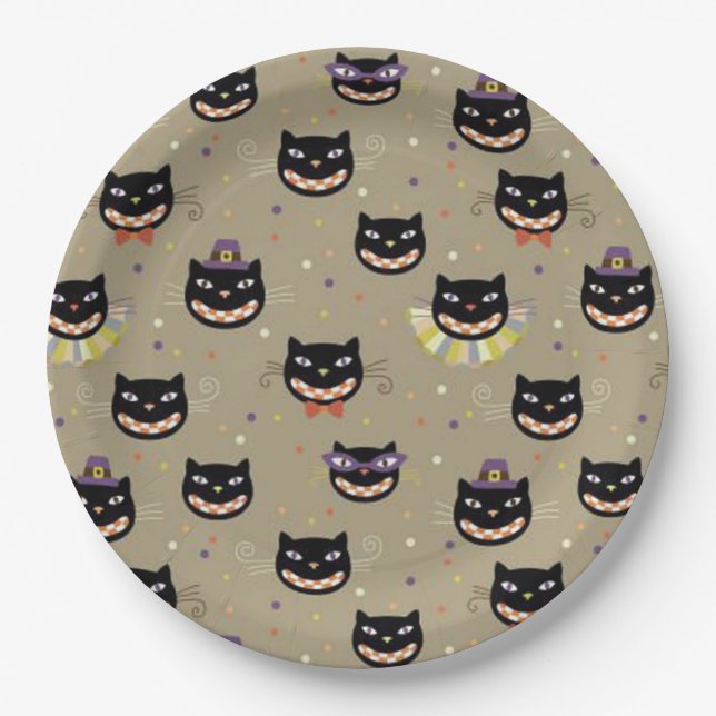 Halloween Paper Plates/Funny Black Cats Plates (Front)