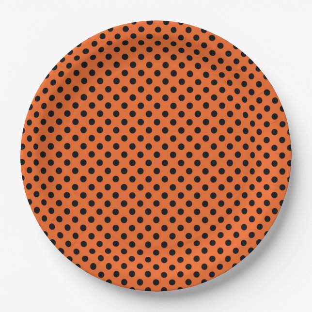 Halloween Paper Plates/Orange with Black Polka Dot Plates (Front)