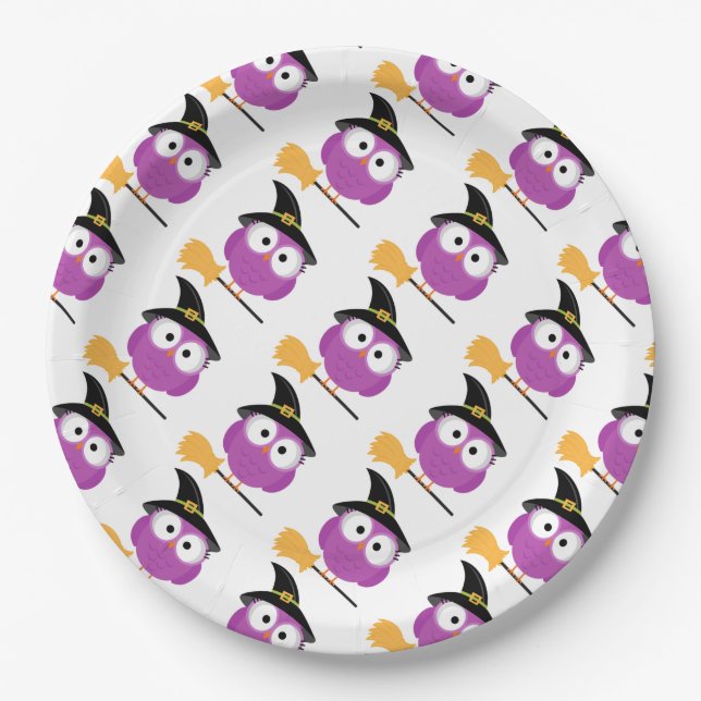 Halloween Paper Plates/Owl with Witch's Hat and Br Plates (Front)