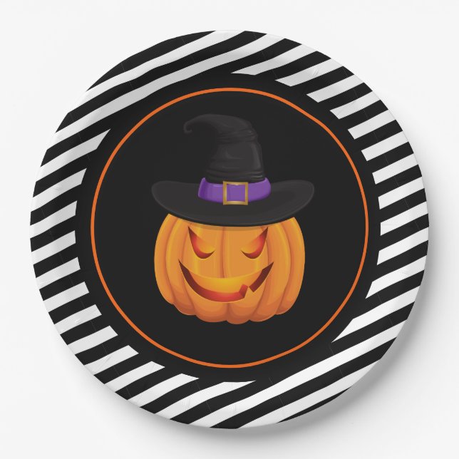Halloween Paper Plates-Pumpkin Witch Paper Plates (Front)