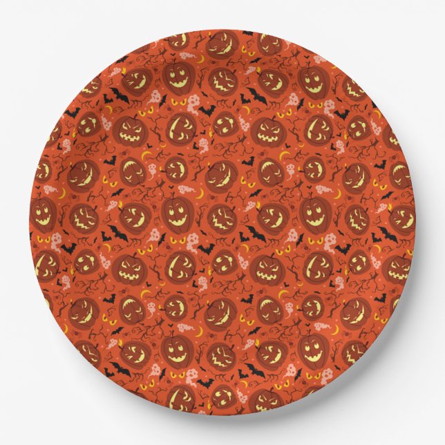Halloween Paper Plates/Pumpkins, Ghost and Bats Plates (Front)