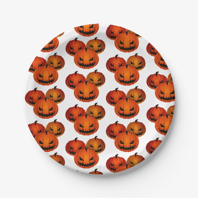 Halloween Paper Plates-Scary Pumpkins    Plates (Front)