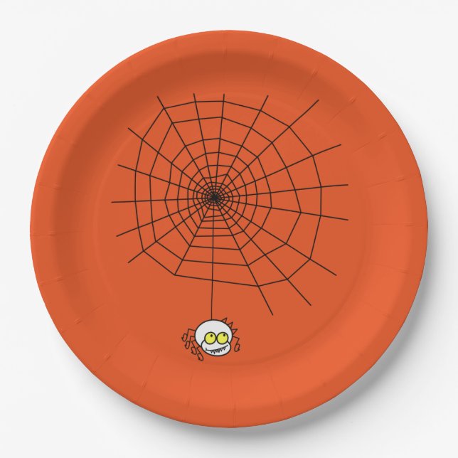 Halloween Paper Plates/Spider and Web on Orange Plates (Front)