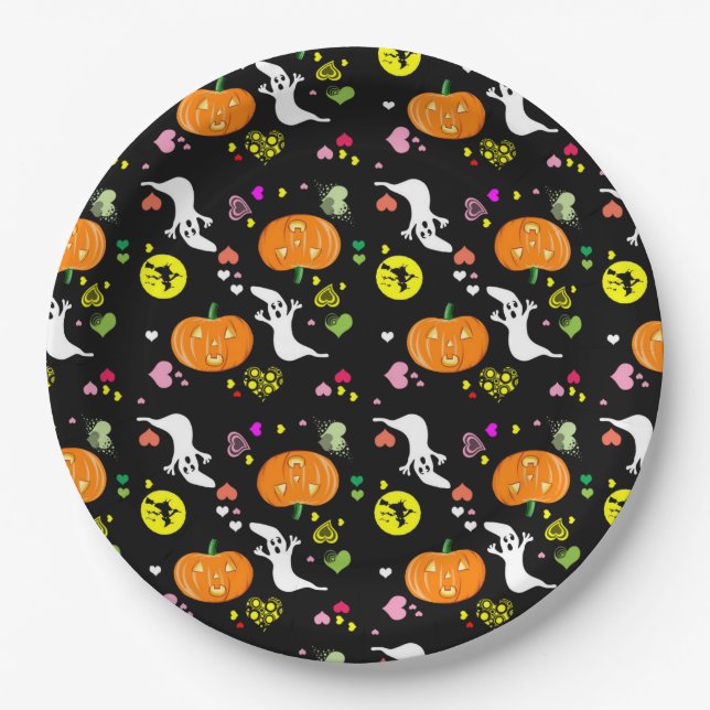 Halloween Paper Plates/Witch's, Ghost, Pumpkins Plates (Front)