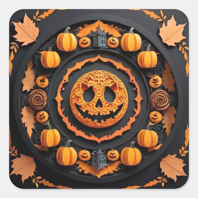 Halloween Papercuat Mandala Square Sticker (Front)