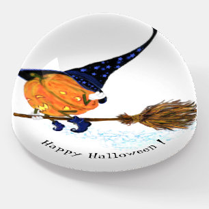 Halloween Paperweight Witch Pumpkin Flying Broom
