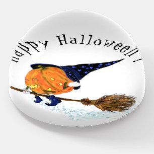 Halloween Paperweight Witch Pumpkin Flying Broom