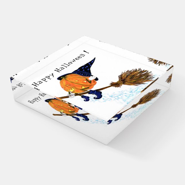 Halloween Paperweight Witch Pumpkin Flying - Fun (Angled)