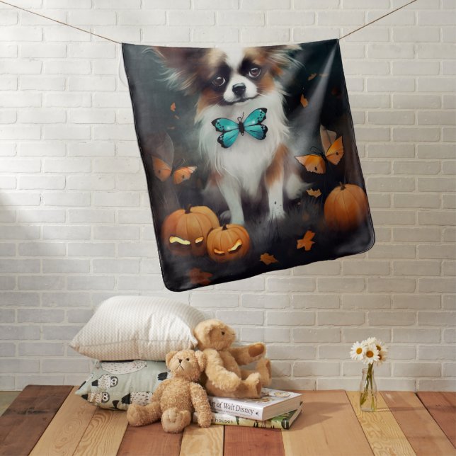Halloween Papillon With Pumpkins Scary  Baby Blanket (In Situ)