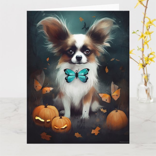 Halloween Papillon With Pumpkins Scary  Card (Yellow Flower)
