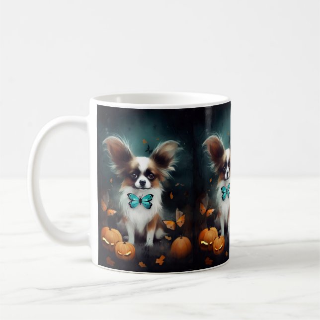 Halloween Papillon With Pumpkins Scary  Coffee Mug (Left)