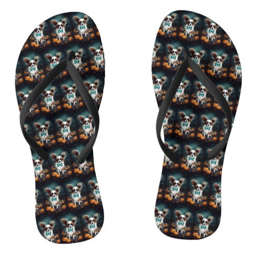 Halloween Papillon With Pumpkins Scary  Flip Flops