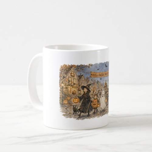 Halloween Parade Night Scene Illustration Coffee Mug