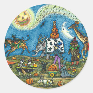 HALLOWEEN PARADE Witch Giraffe Bear Zebra Skellies Classic Round Sticker