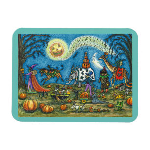 HALLOWEEN PARADE Witch Giraffe Bear Zebra Skellies Magnet