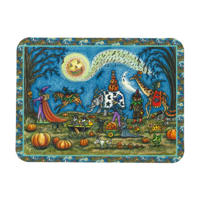 HALLOWEEN PARADE Witch Giraffe Bear Zebra Skellies Magnet (Horizontal)