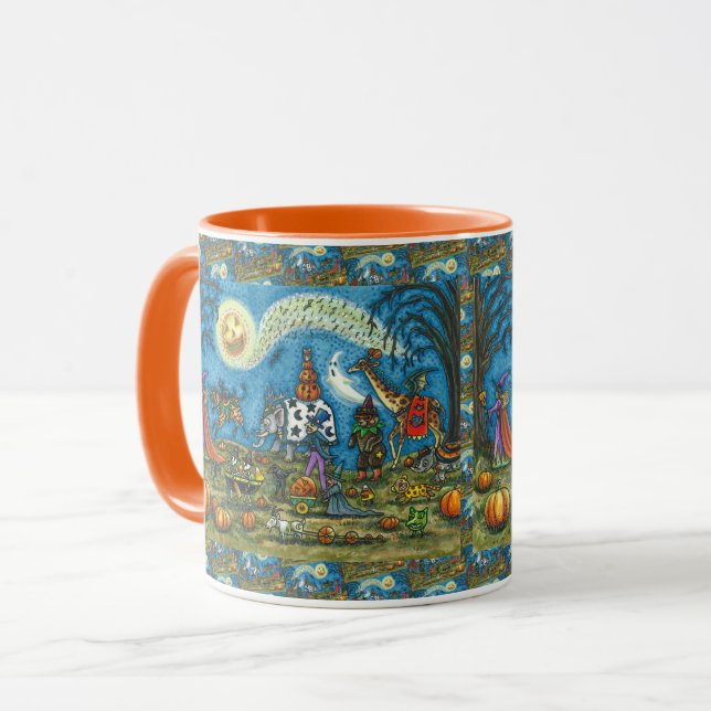 HALLOWEEN PARADE Witch Giraffe Bear Zebra Skellies Mug (Front Left)