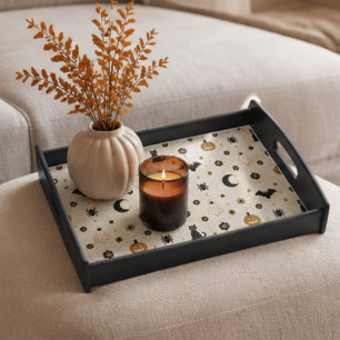 Halloween Parisian Bistro Mosaic Tile Large Serving Tray