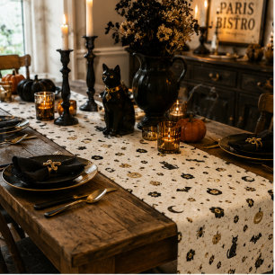 Halloween Parisian Bistro Mosaic Vintage Gothic Short Table Runner
