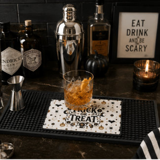 Halloween Parisian Mosaic Tile, Spooky Trick or Tr Bar Mat