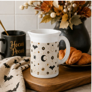 Halloween Parisian Pumpkin, Black Cat & Bat Cream Beverage Pitcher