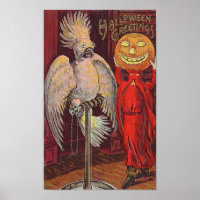 Halloween Parrot and Pumpkin Poster