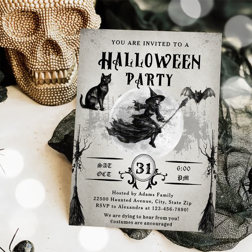 Halloween Party Adult Vintage Gothic Skull Invitation