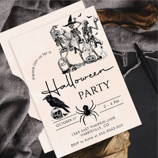 Halloween Party Adult Vintage Gothic Skull  Invitation