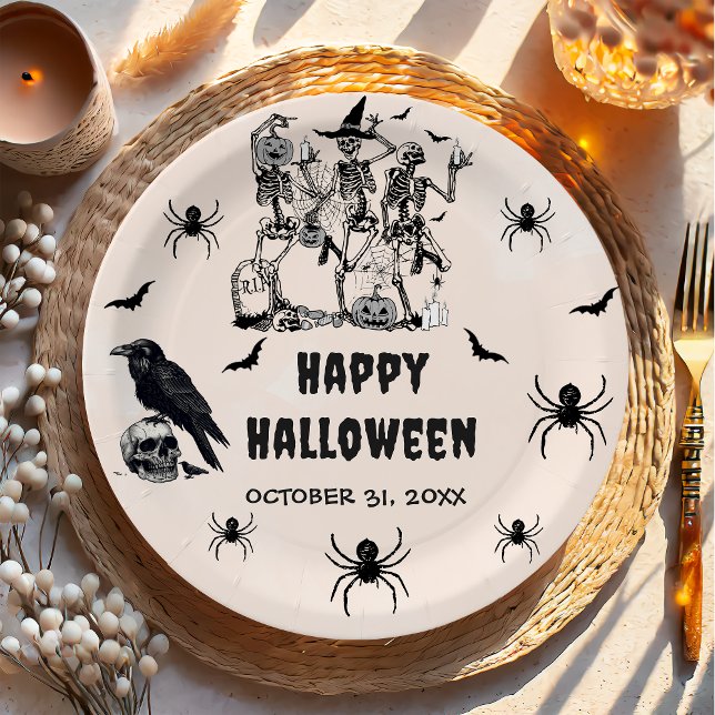Halloween Party Adult Vintage Gothic Skull Paper Plates (Creator Uploaded)