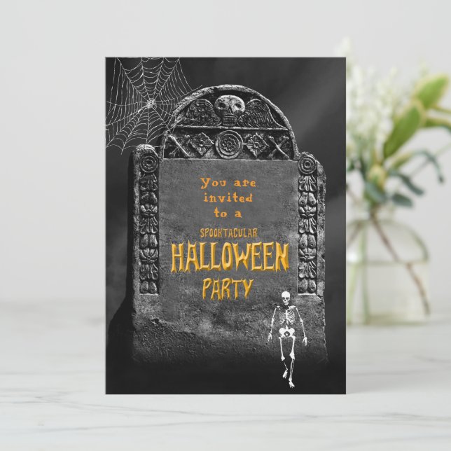 Halloween Party Ancient Tombstone  Invitation (Standing Front)