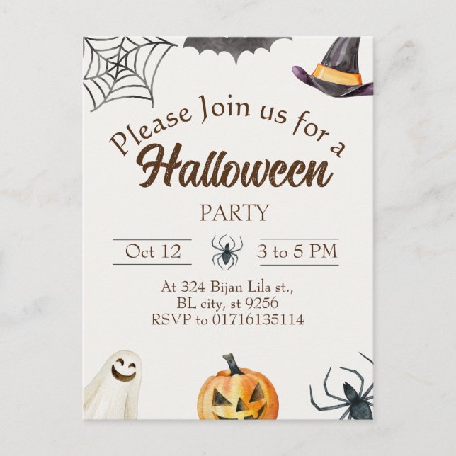 Halloween Party Announcement Postcard (Front)
