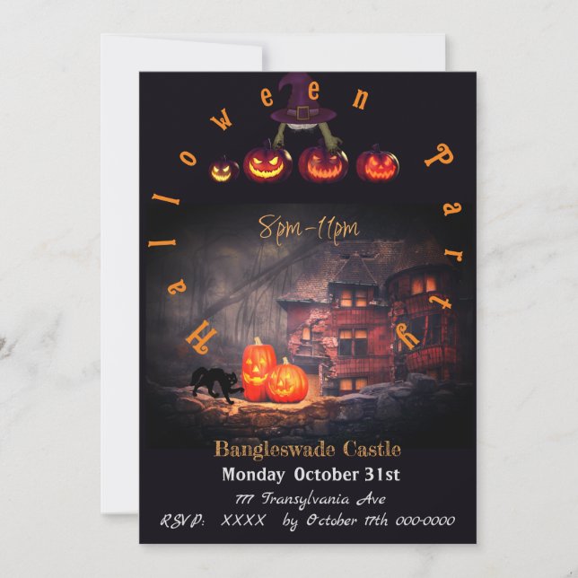 Halloween Party Bangleswade's Castle Invitations (Front)