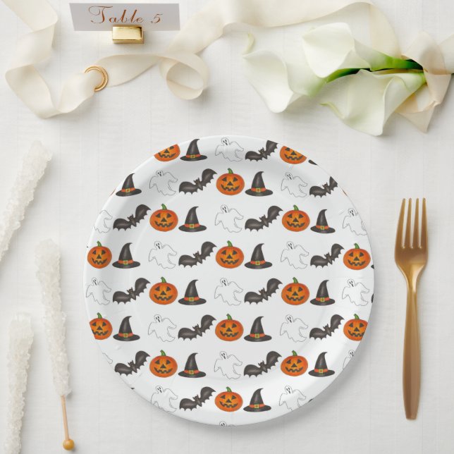 Halloween Party Bat Pumpkin Witch Ghost Paper Plates (Wedding)