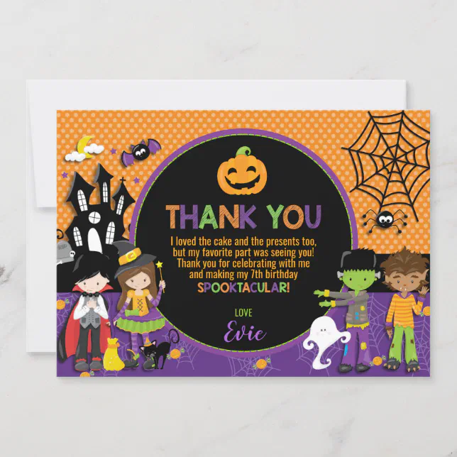 Halloween Party Birthday Party Thank You Card | Zazzle