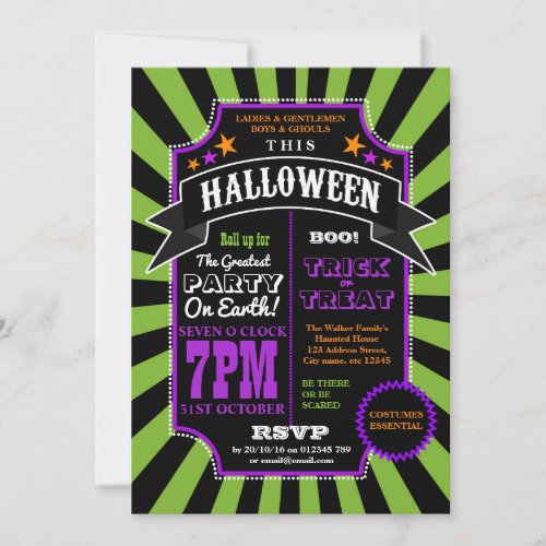 Halloween Party Black and Green Carnival invite