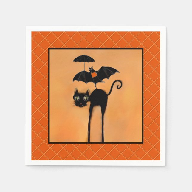 Halloween Party Black Cat and Bat Napkins (Front)