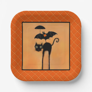 Halloween Party Black Cat and Bat Paper Plates