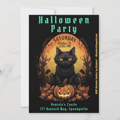 Halloween Party  Black Cat and Pumpkin Invitation