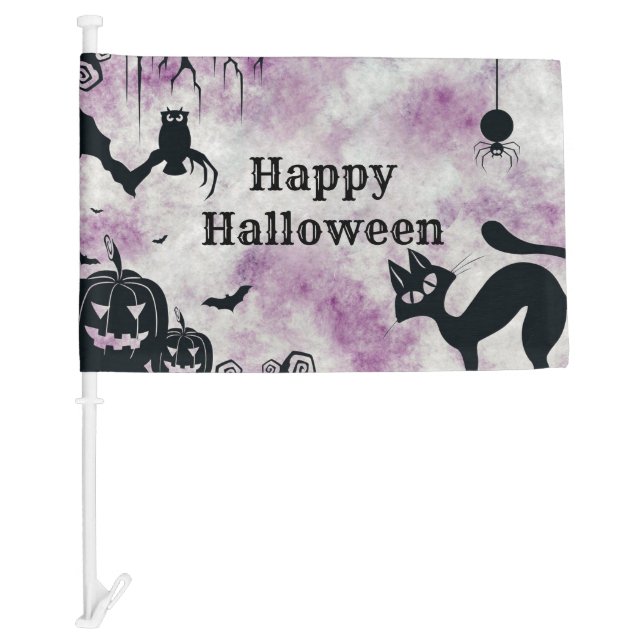 Halloween Party Black Cat Evil Pumpkins Scary Owls Car Flag (Front)