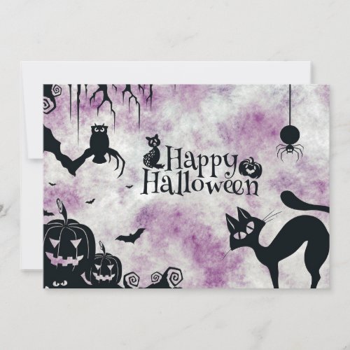 Halloween Party Black Cat Evil Pumpkins Scary Owls Invitation