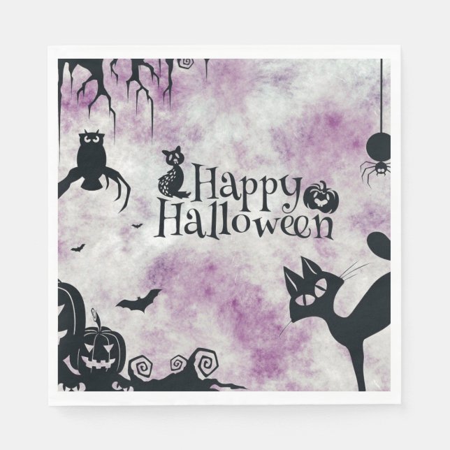 Halloween Party Black Cat Evil Pumpkins Scary Owls Napkins (Front)