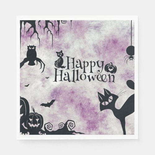 Halloween Party Black Cat Evil Pumpkins Scary Owls Napkins