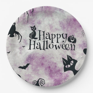 Halloween Party Black Cat Evil Pumpkins Scary Owls Paper Plates