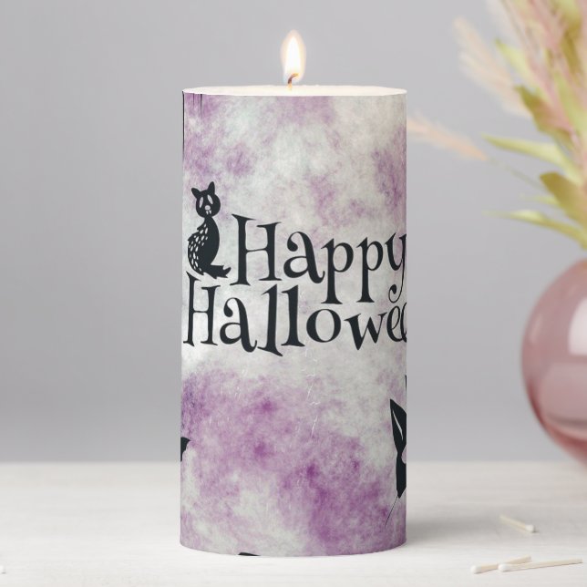 Halloween Party Black Cat Evil Pumpkins Scary Owls Pillar Candle (In Situ)
