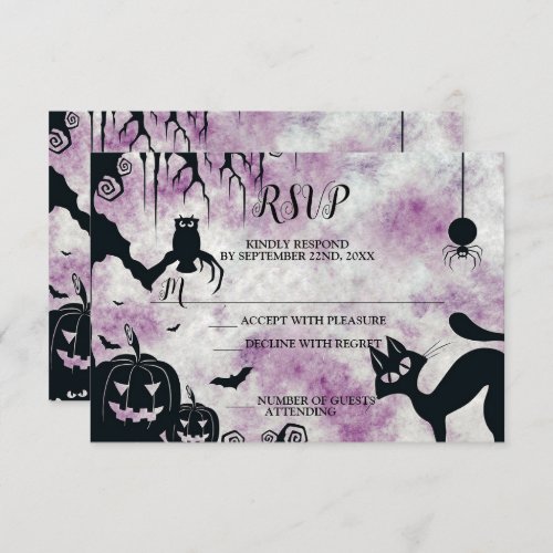 Halloween Party Black Cat Evil Pumpkins Scary Owls RSVP Card