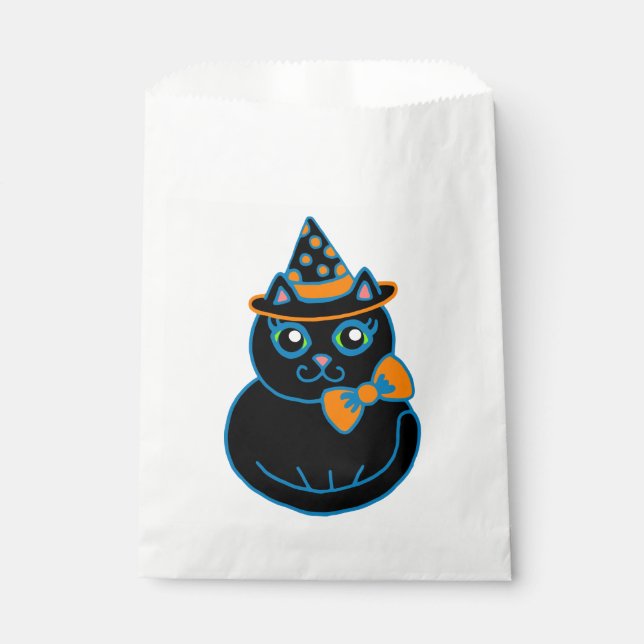 Halloween Party Black Cat Favor Treat Bag (Front)
